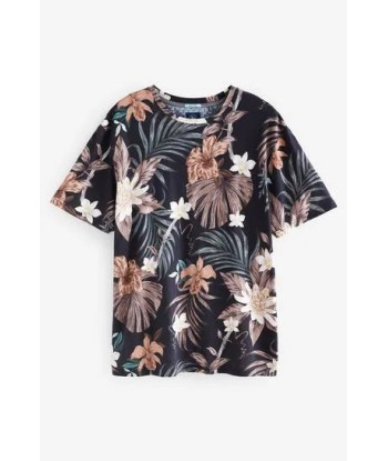 Navy Blue Floral Print T-Shirt ou a consommer sur place