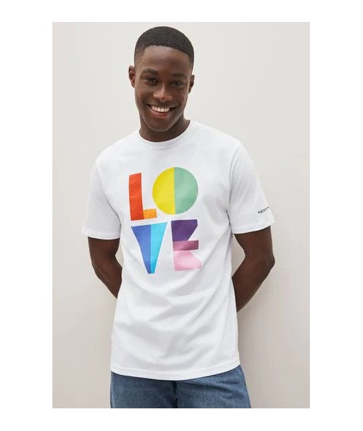 White Printed LOVE Charity Pride T-Shirt vous aussi creer 