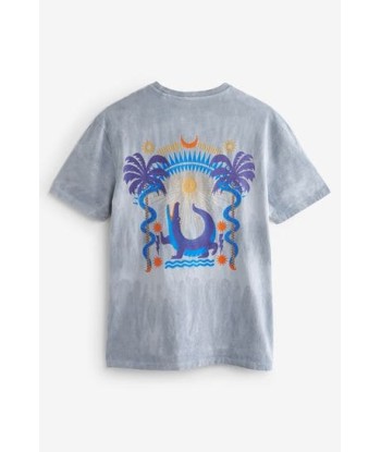 Grey Acid Wash Printed Graphic T-Shirt prix pour 