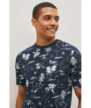 Navy Blue Hawaiian Print T-Shirt de l' environnement