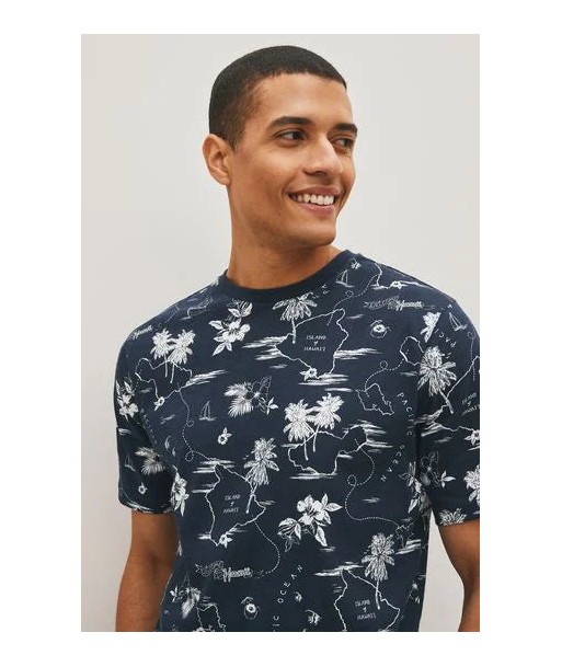 Navy Blue Hawaiian Print T-Shirt de l' environnement