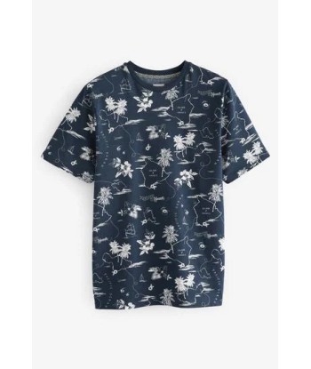 Navy Blue Hawaiian Print T-Shirt de l' environnement