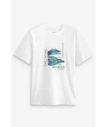 White Hokusai Mountain Print T-Shirt Vous souhaitez 