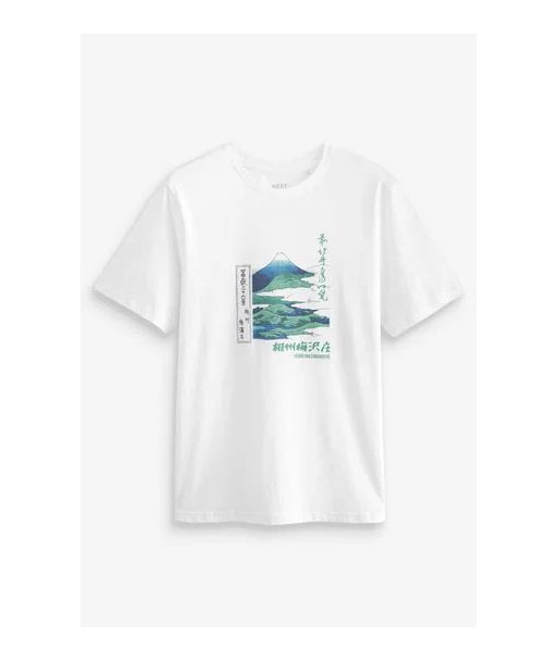 White Hokusai Mountain Print T-Shirt Vous souhaitez 