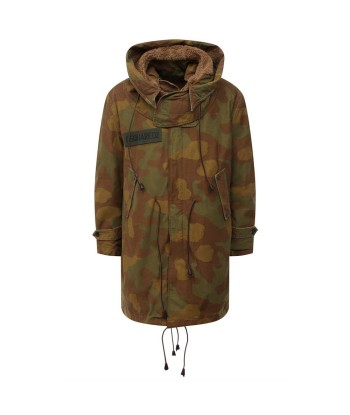 Camo Textured Hooded Parka with Leather Details pas cher chine