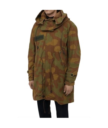 Camo Textured Hooded Parka with Leather Details pas cher chine