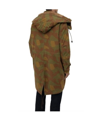 Camo Textured Hooded Parka with Leather Details pas cher chine