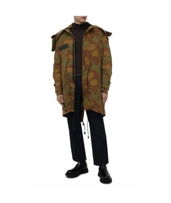 Camo Textured Hooded Parka with Leather Details pas cher chine