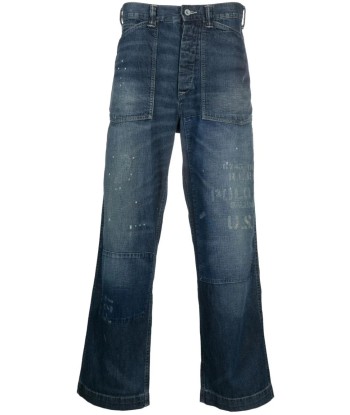 Distressed Finish Wide Leg Jeans soldes