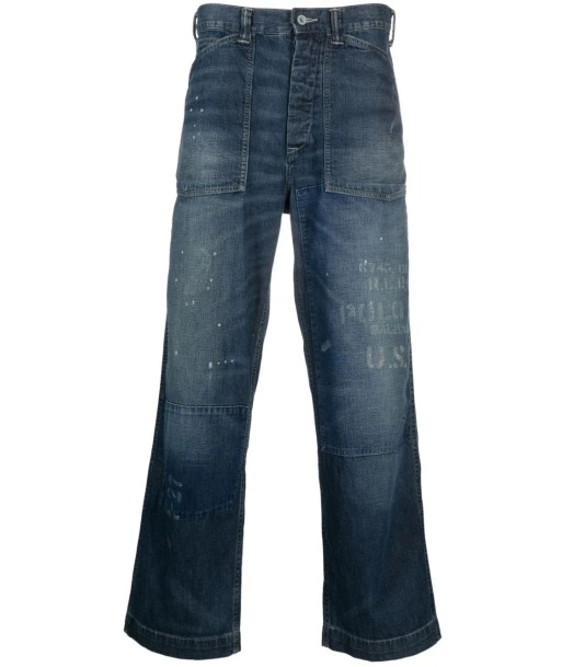 Distressed Finish Wide Leg Jeans soldes