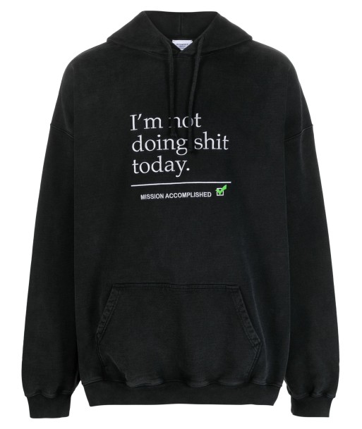 Text Print Cotton Hoodie Economisez 